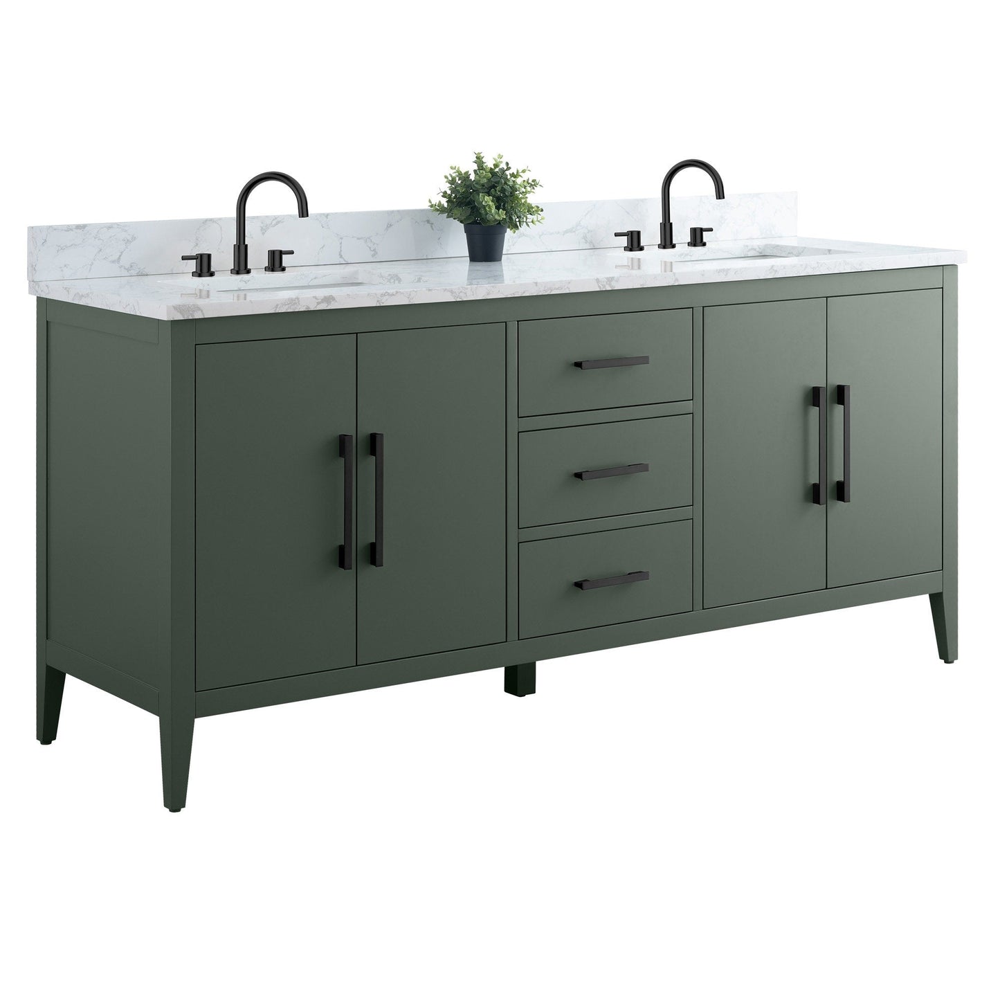 Meuble-lavabo double vasque Vanity Art 72 avec plateau en marbre reconstitué