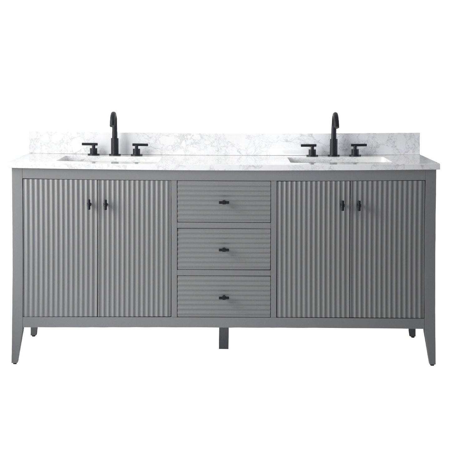 Meuble-lavabo double vasque Vanity Art 72 avec plateau en marbre reconstitué
