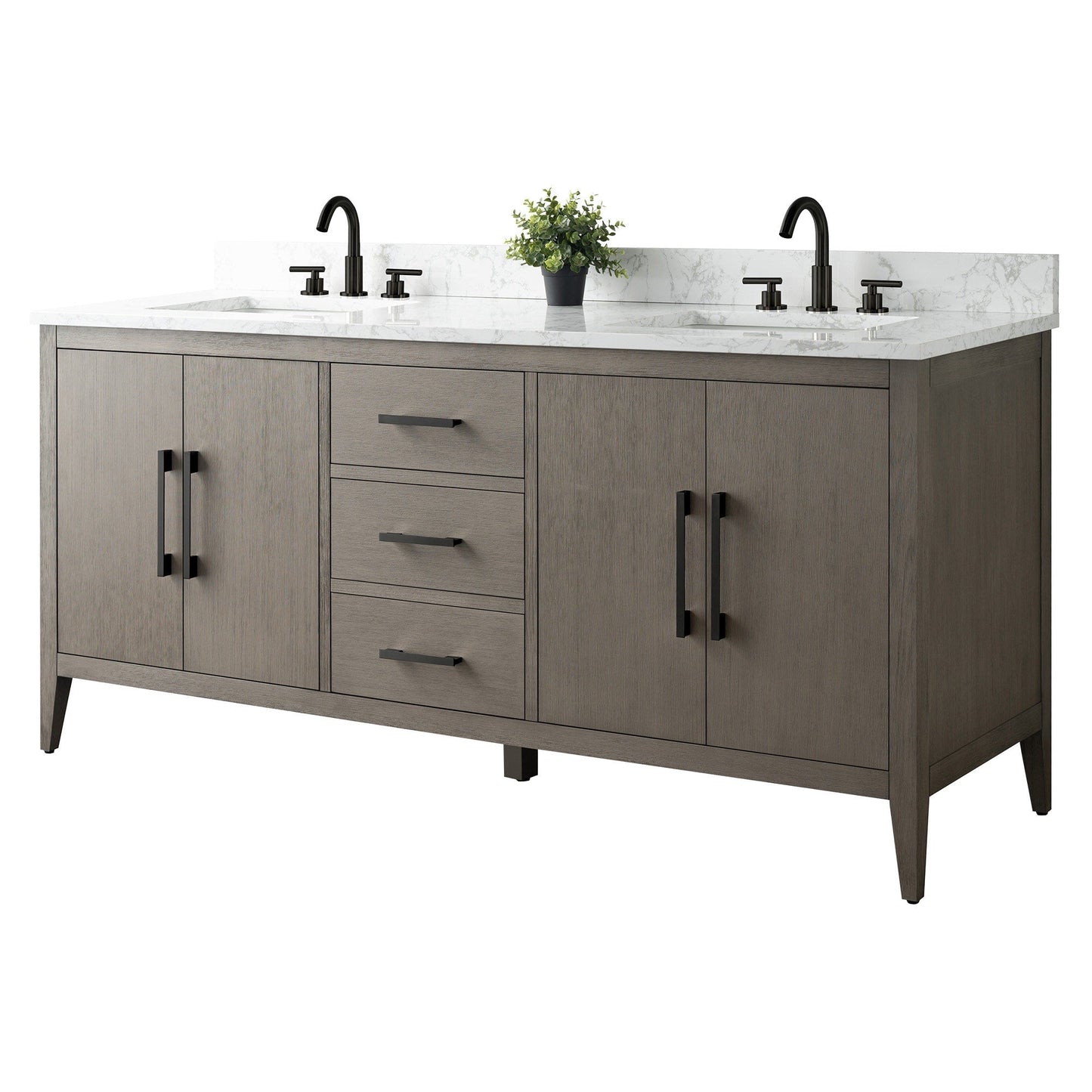 Meuble-lavabo double vasque Vanity Art 72 avec plateau en marbre reconstitué