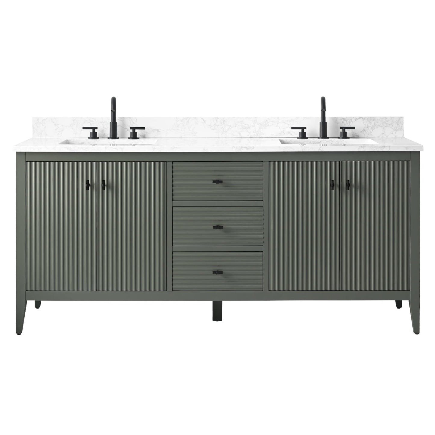 Meuble-lavabo double vasque Vanity Art 72 avec plateau en marbre reconstitué
