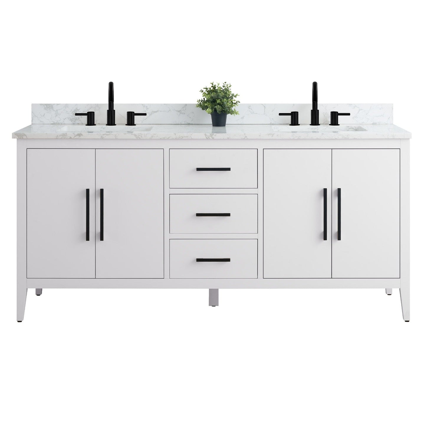 Meuble-lavabo double vasque Vanity Art 72 avec plateau en marbre reconstitué