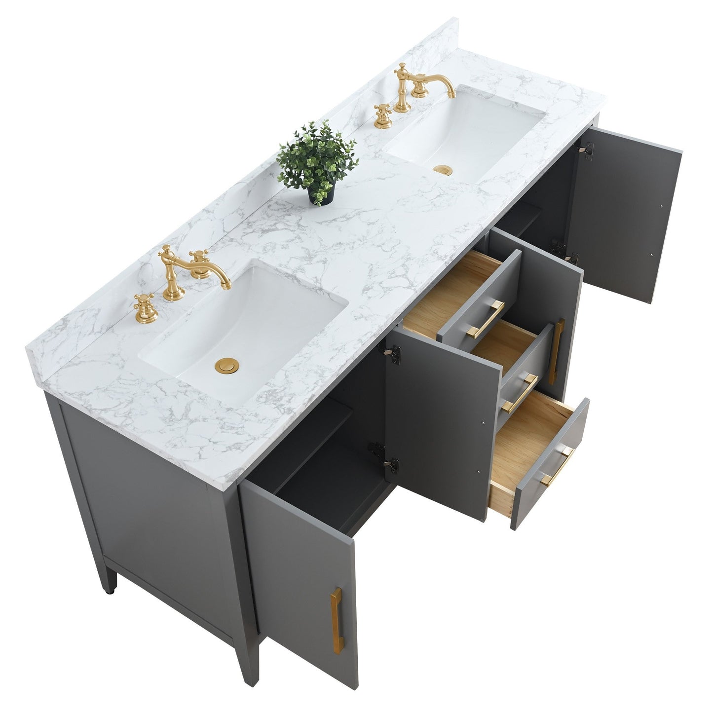 Meuble-lavabo double vasque Vanity Art 72 avec plateau en marbre reconstitué