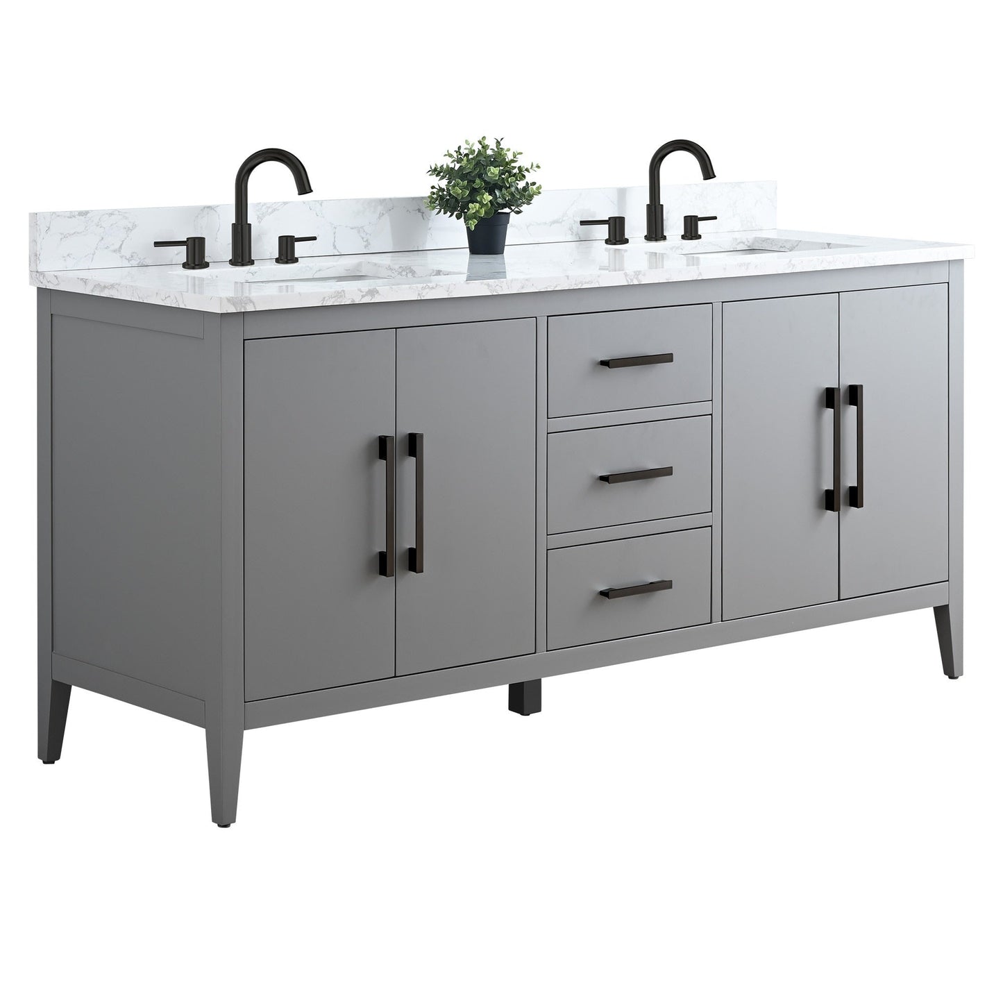 Meuble-lavabo double vasque Vanity Art 72 avec plateau en marbre reconstitué