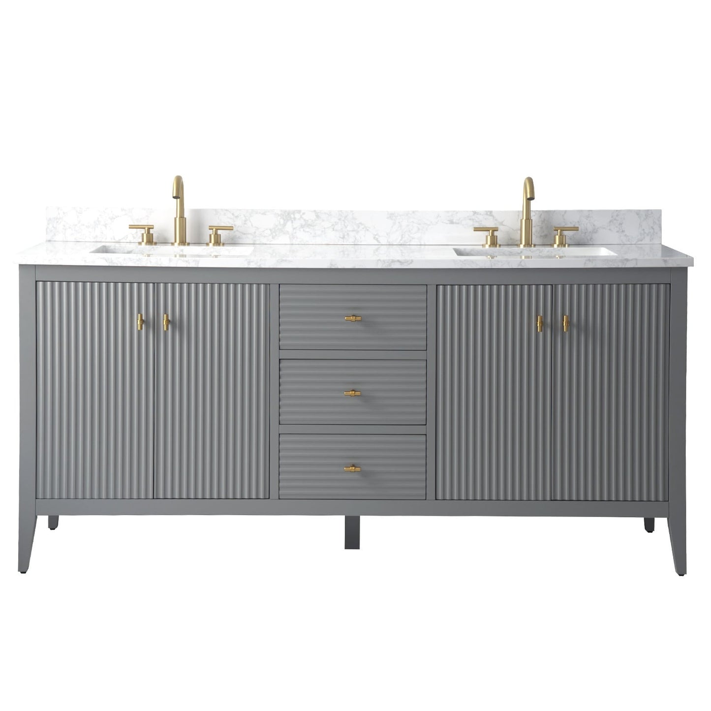 Meuble-lavabo double vasque Vanity Art 72 avec plateau en marbre reconstitué