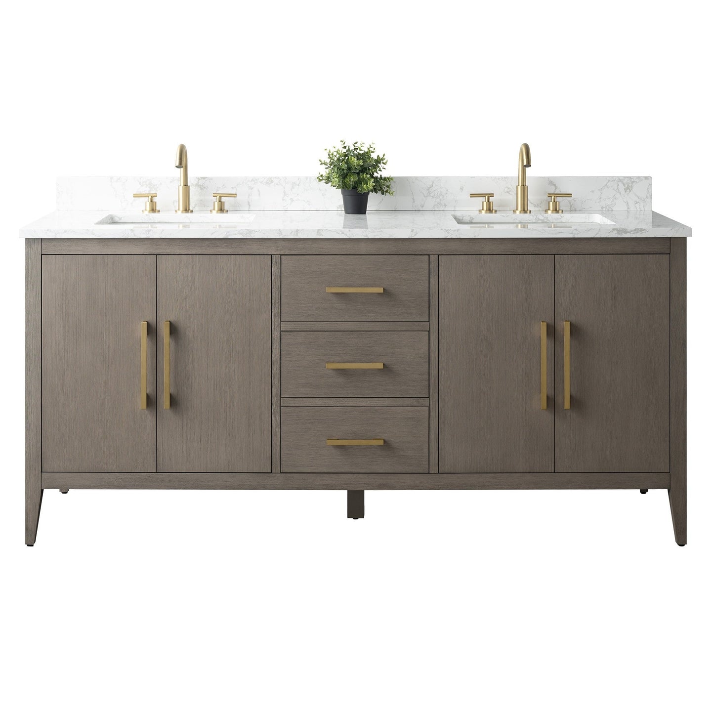 Meuble-lavabo double vasque Vanity Art 72 avec plateau en marbre reconstitué