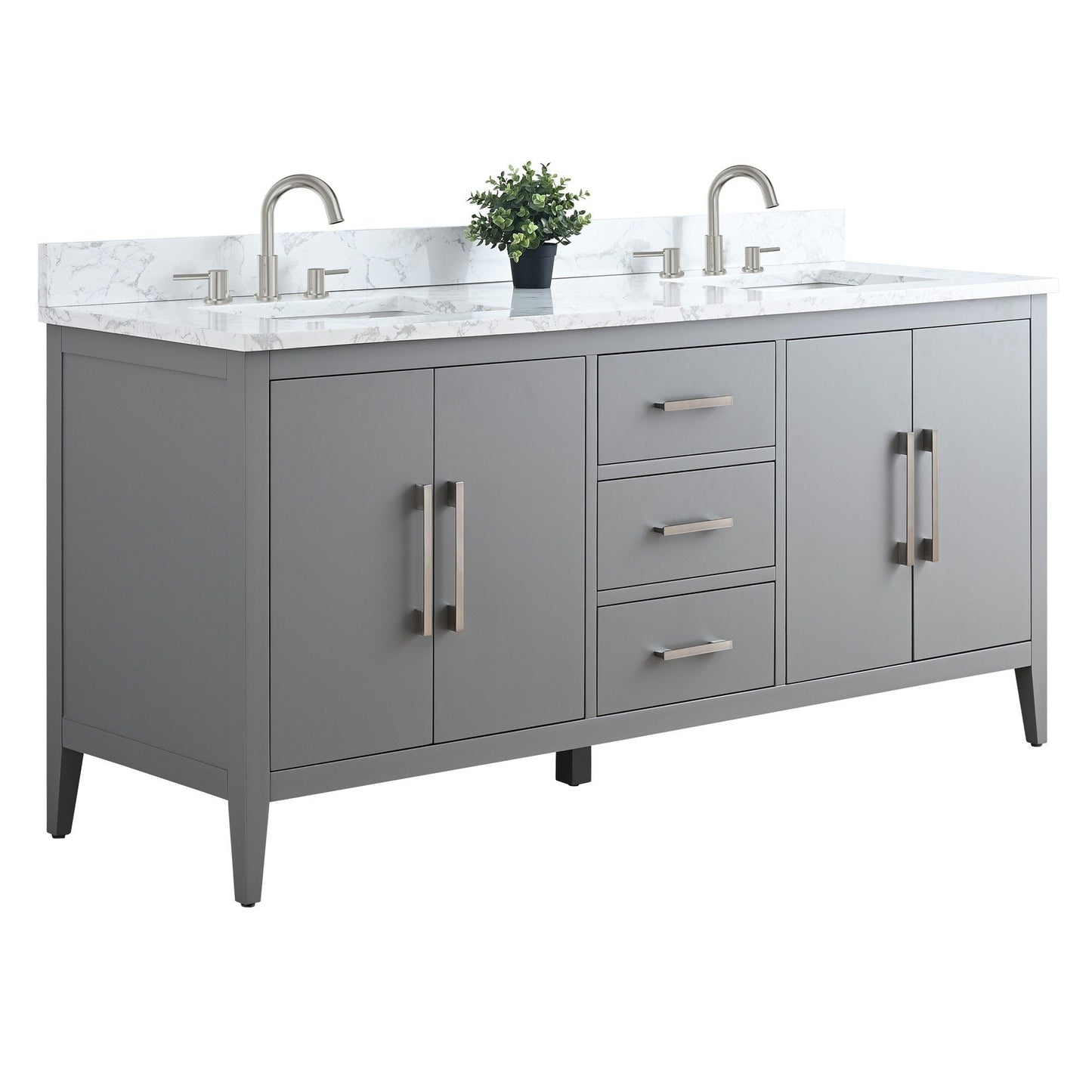 Meuble-lavabo double vasque Vanity Art 72 avec plateau en marbre reconstitué
