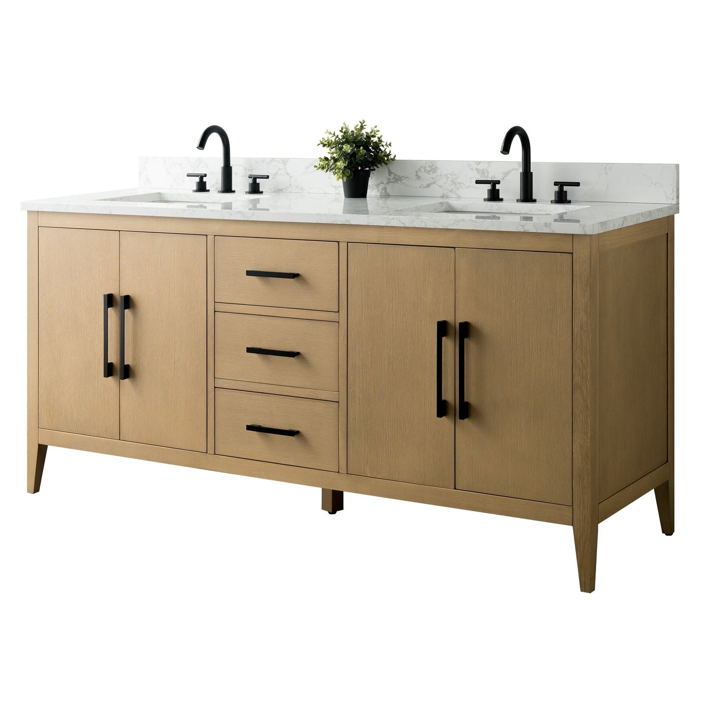 Meuble-lavabo double vasque Vanity Art 72 avec plateau en marbre reconstitué