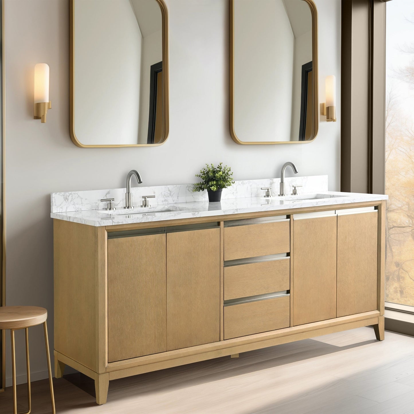 Meuble-lavabo de salle de bain Vanity Art avec lavabo en céramique et plateau en marbre reconstitué