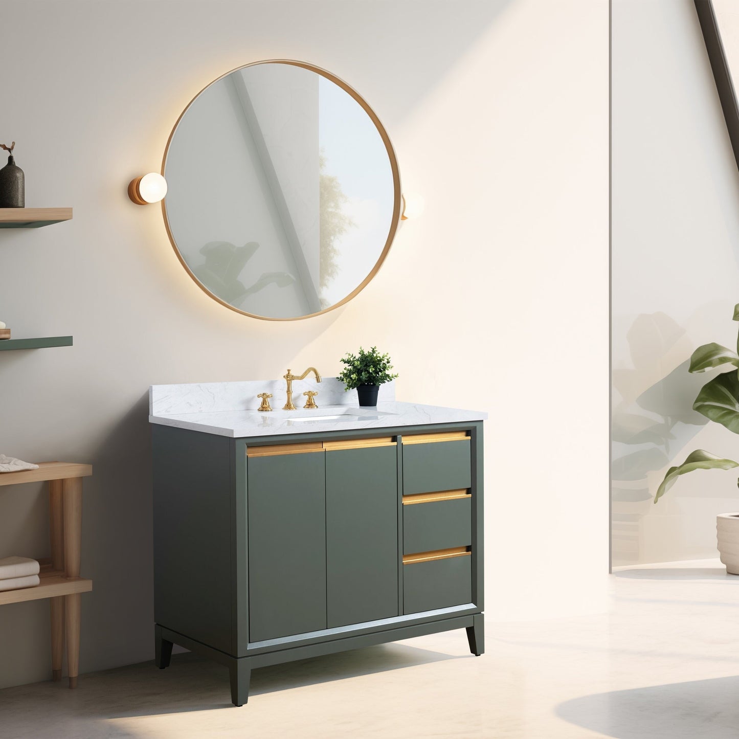 Meuble-lavabo de salle de bain Vanity Art avec lavabo en céramique et plateau en marbre reconstitué