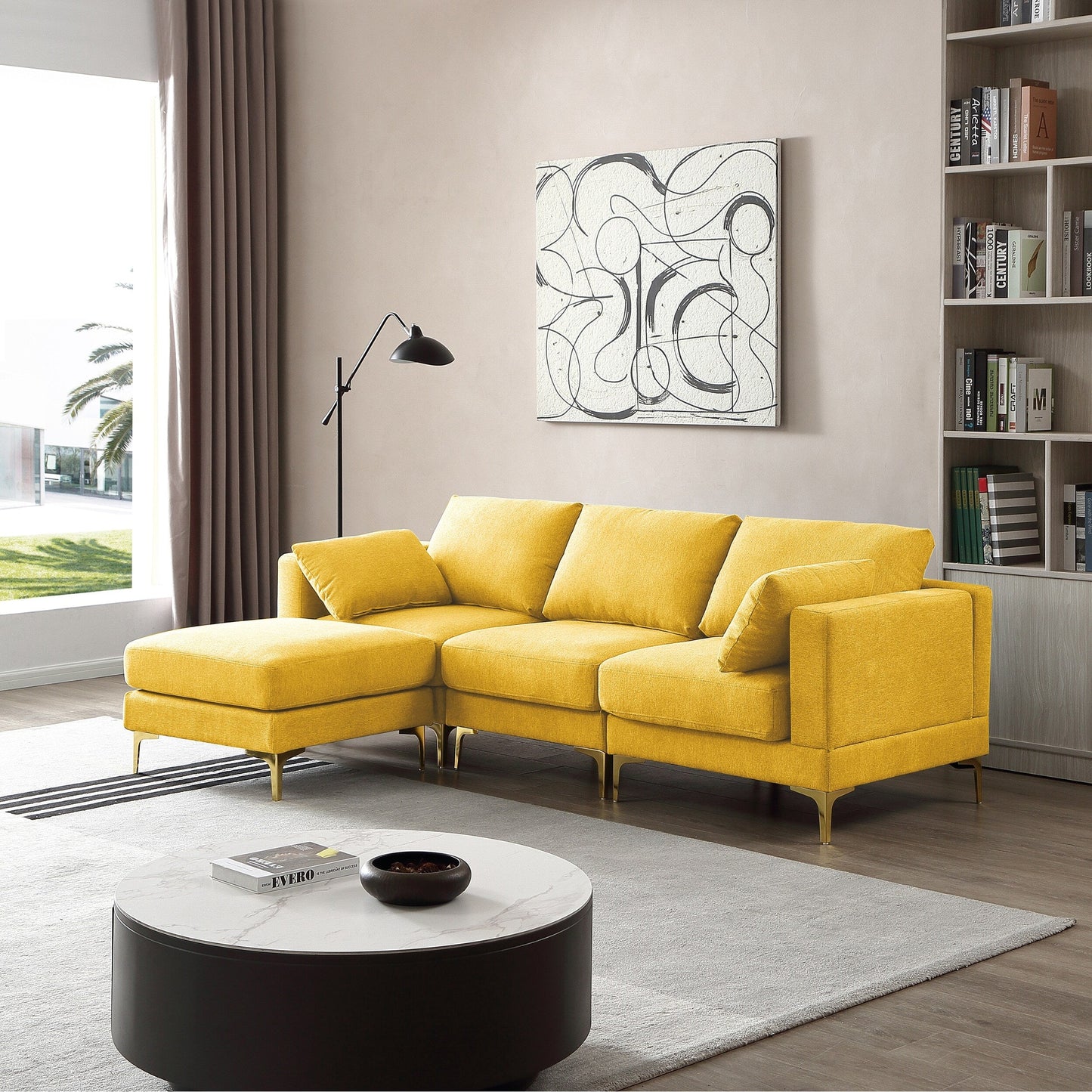 Versatile L Shape Couch with Ottoman - Soft Polyester Fabric for Ultimate Comfort