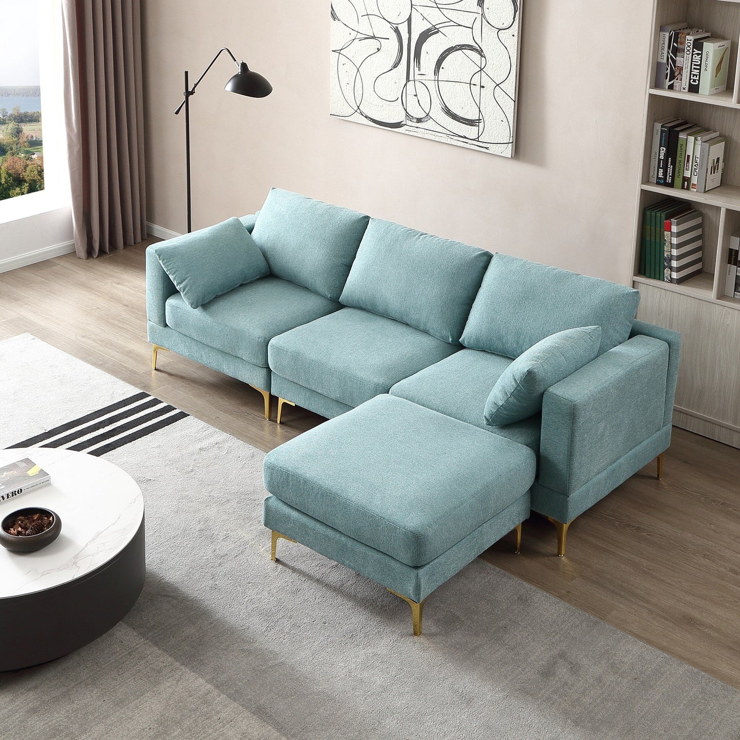 Versatile L Shape Couch with Ottoman - Soft Polyester Fabric for Ultimate Comfort