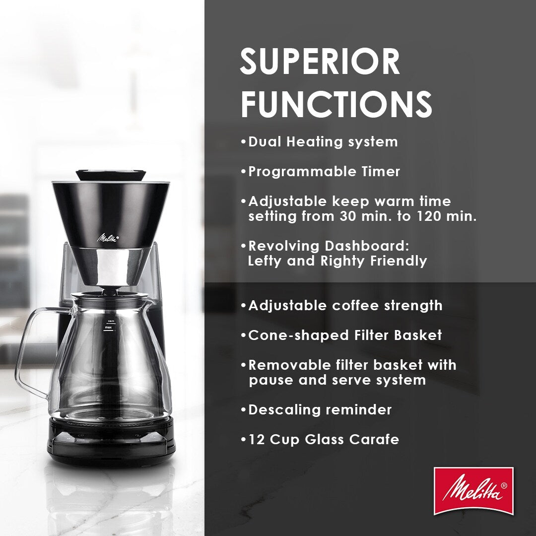 Cafetière filtre Vision Luxe 12 tasses avec tableau de bord rotatif