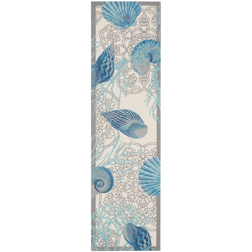 Tapis d'intérieur et d'extérieur Waverly Sun & Shade Shore Thing à motif de coquillages tropicaux et floraux