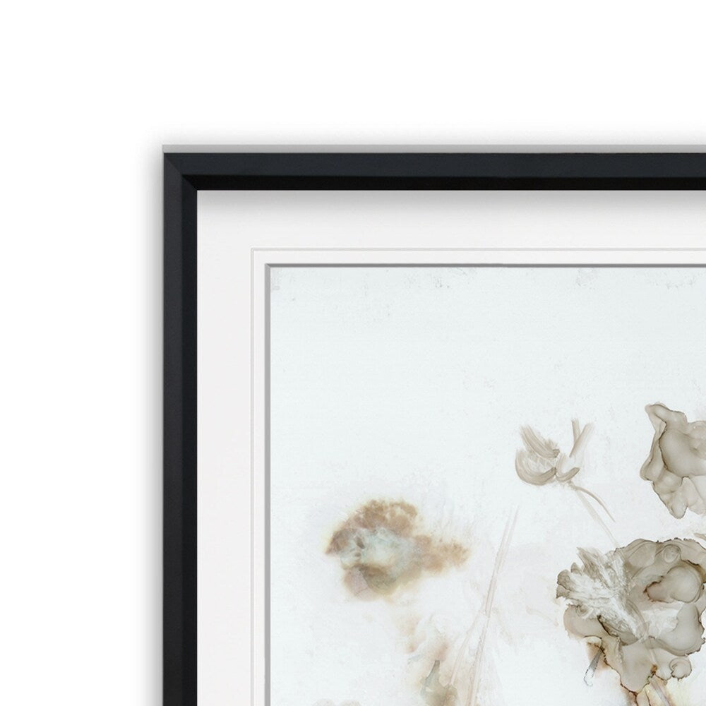 Wildflower Mist I - Impression encadrée personnalisée - bleu, blanc, gris, jaune, vert, argent, or