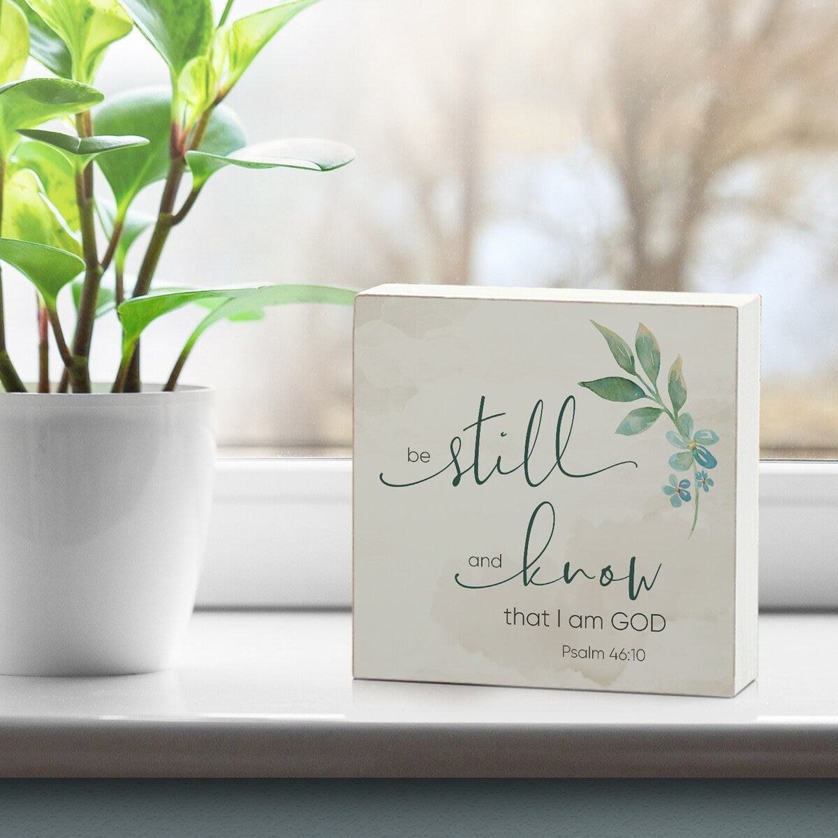 Panneau décoratif en bois avec message « Be Still and Know », carré de 9,5 cm, fabriqué aux États-Unis - Multi-40