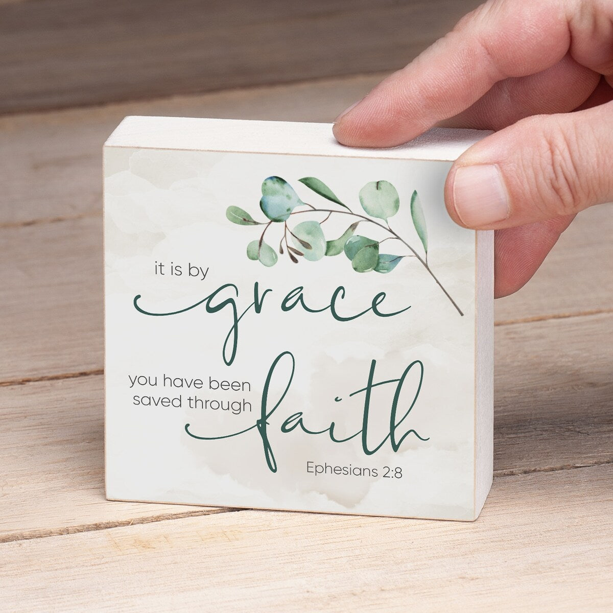 Panneau décoratif en bois avec message de Grace « Sauvé par la foi », carré de 9,5 cm, fabriqué aux États-Unis - Multi-38