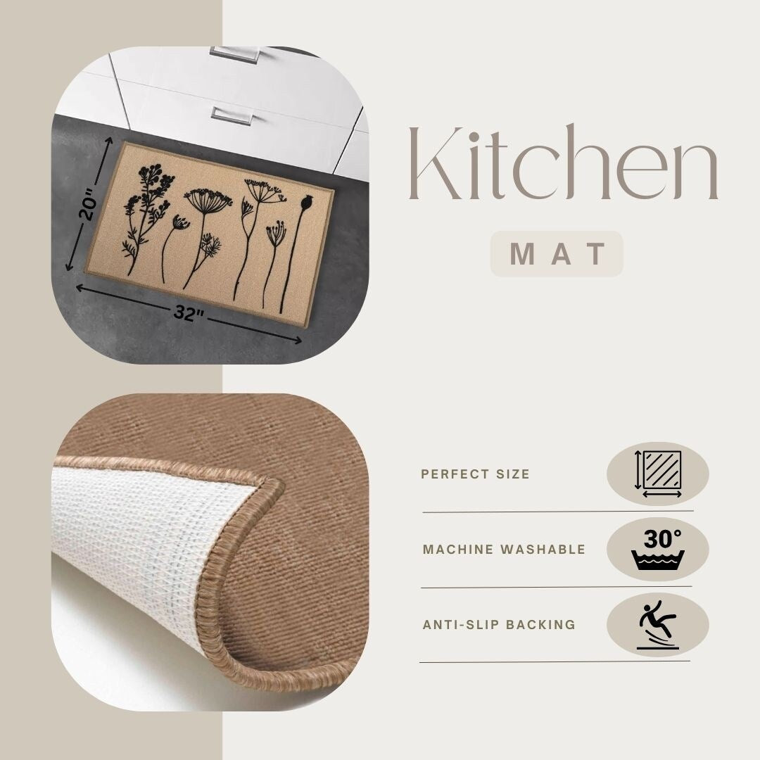 Tapis de cuisine ou tapis de couloir effet laine à motifs de fleurs sauvages