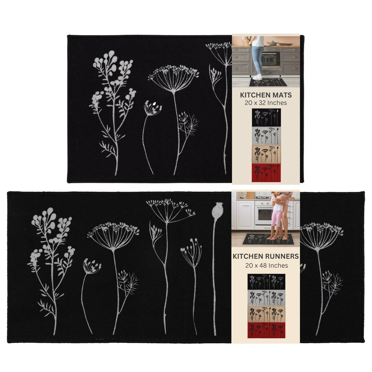 Tapis de cuisine ou tapis de couloir effet laine à motifs de fleurs sauvages