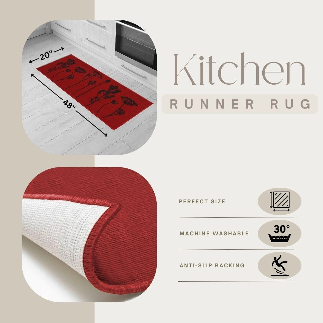 Tapis de cuisine ou tapis de couloir effet laine à motifs de fleurs sauvages