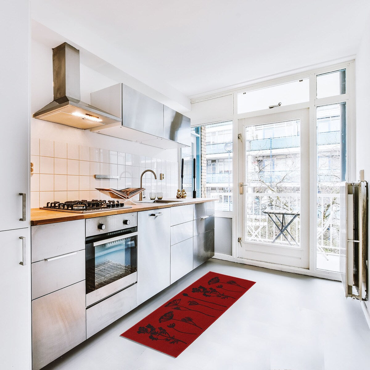Tapis de cuisine ou tapis de couloir effet laine à motifs de fleurs sauvages