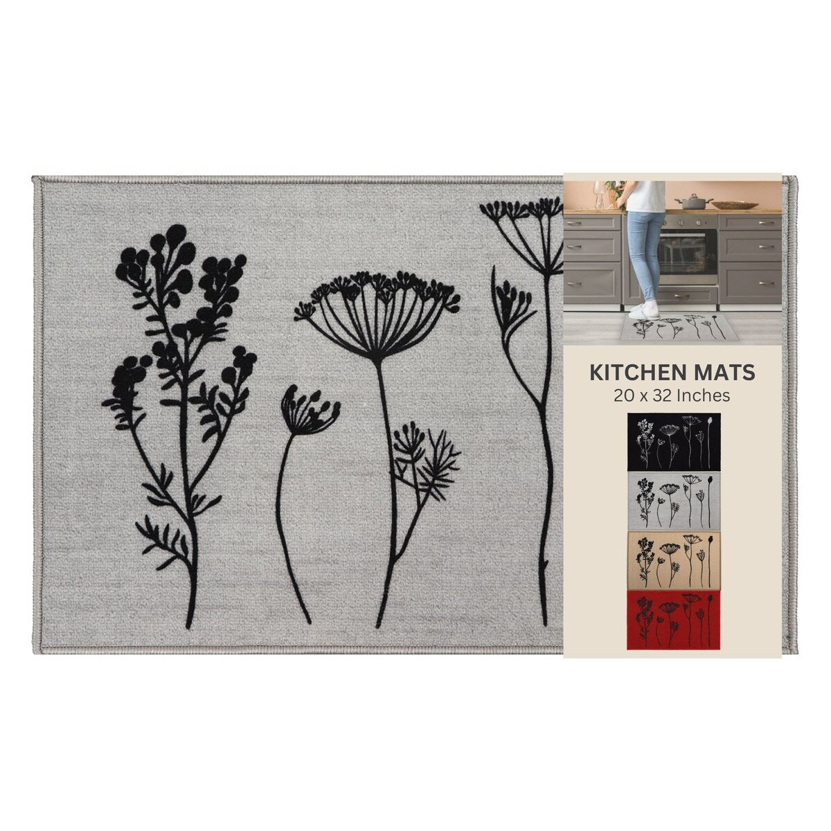 Tapis de cuisine ou tapis de couloir effet laine à motifs de fleurs sauvages