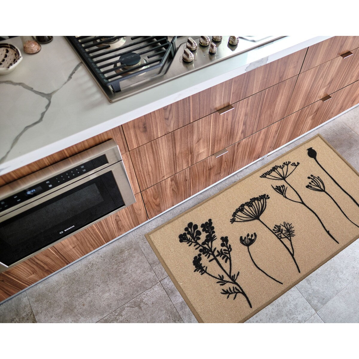 Tapis de cuisine ou tapis de couloir effet laine à motifs de fleurs sauvages
