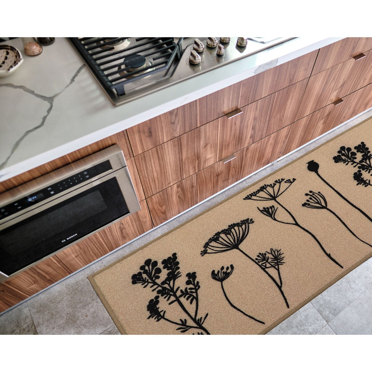 Tapis de cuisine ou tapis de couloir effet laine à motifs de fleurs sauvages