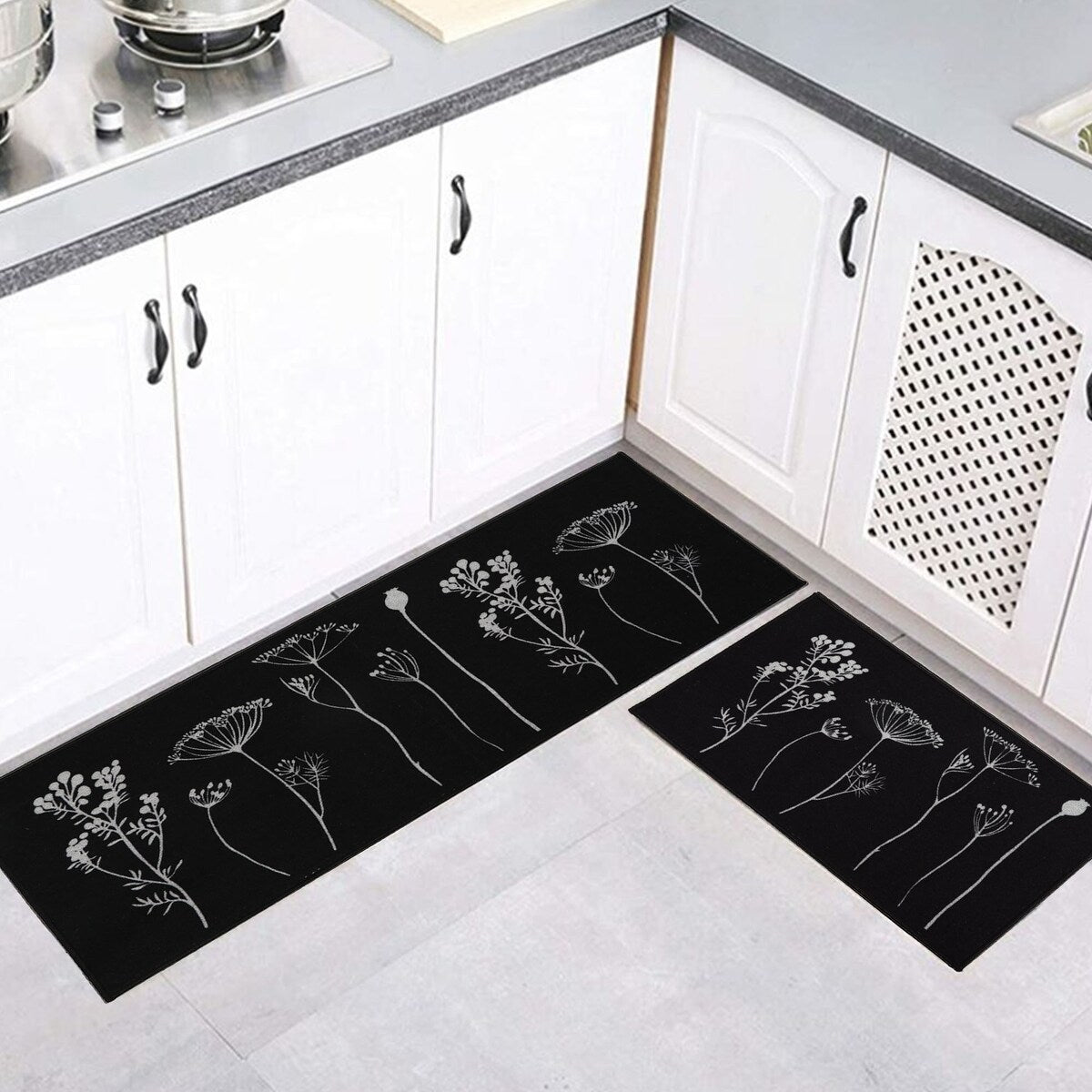 Tapis de cuisine ou tapis de couloir effet laine à motifs de fleurs sauvages