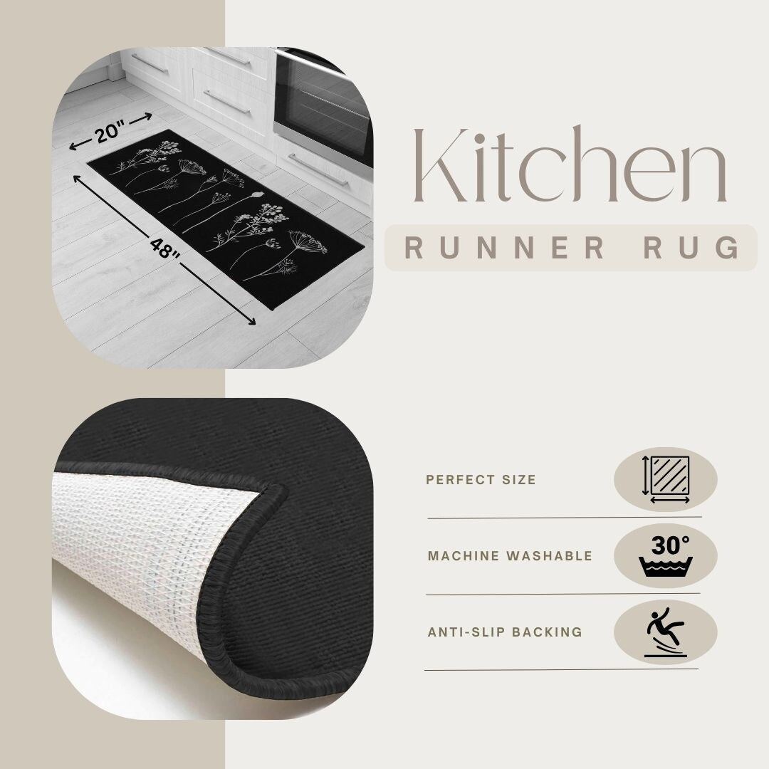Tapis de cuisine ou tapis de couloir effet laine à motifs de fleurs sauvages