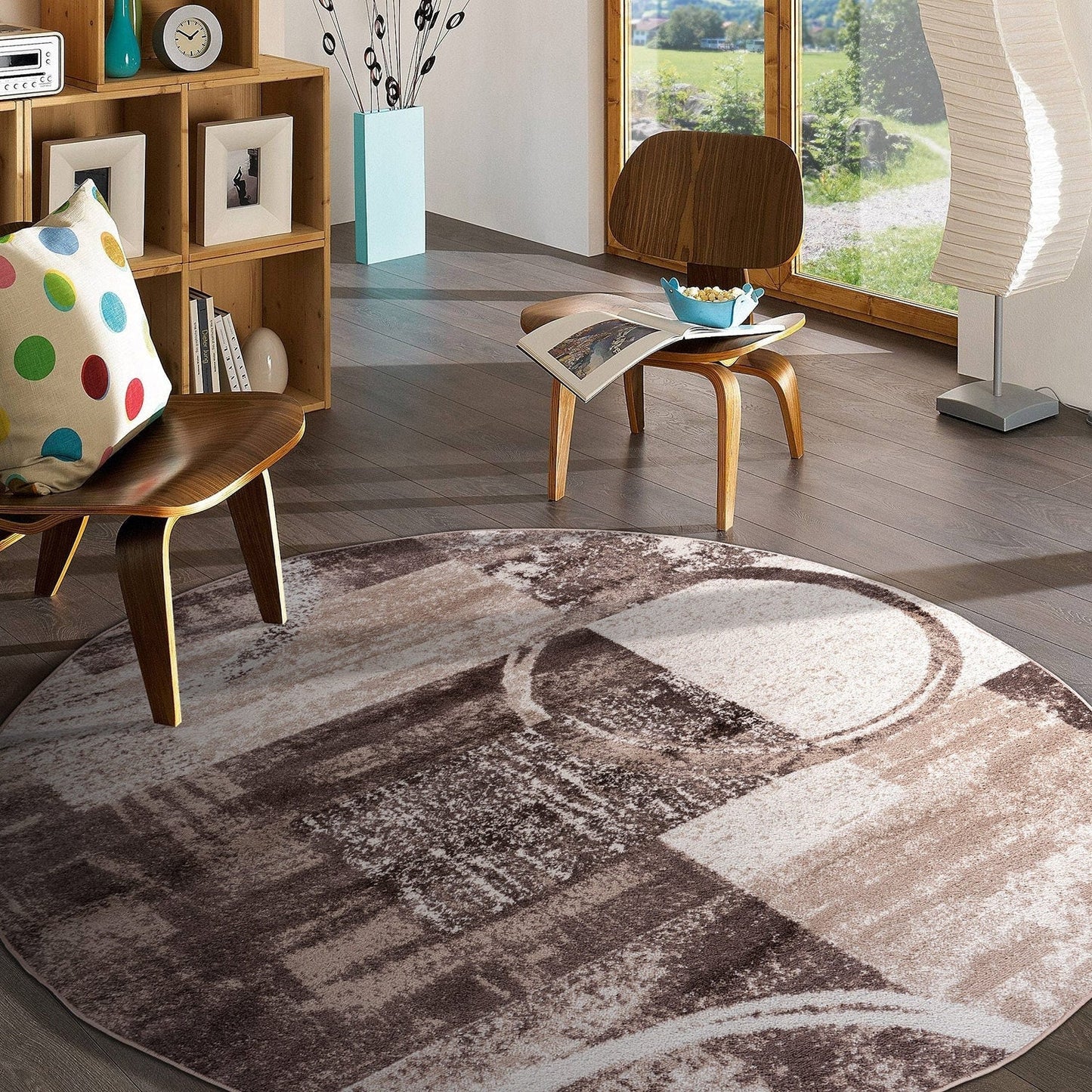 Tapis circulaire abstrait en polypropylène fabriqué à la machine, de la World Rug Gallery