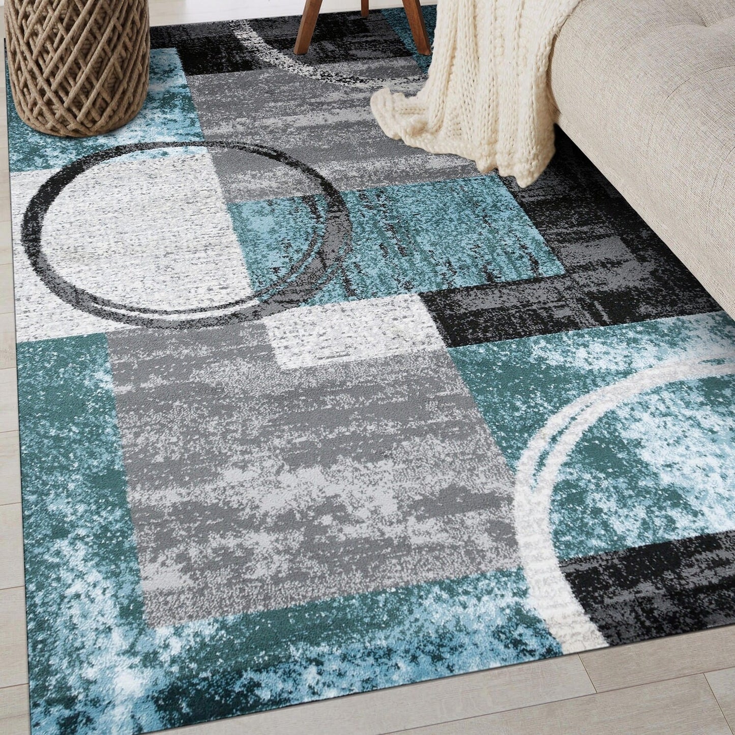 Tapis circulaire abstrait en polypropylène fabriqué à la machine, de la World Rug Gallery