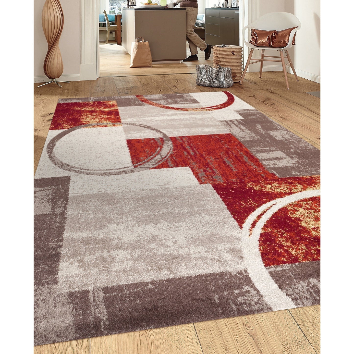 Tapis circulaire abstrait en polypropylène fabriqué à la machine, de la World Rug Gallery