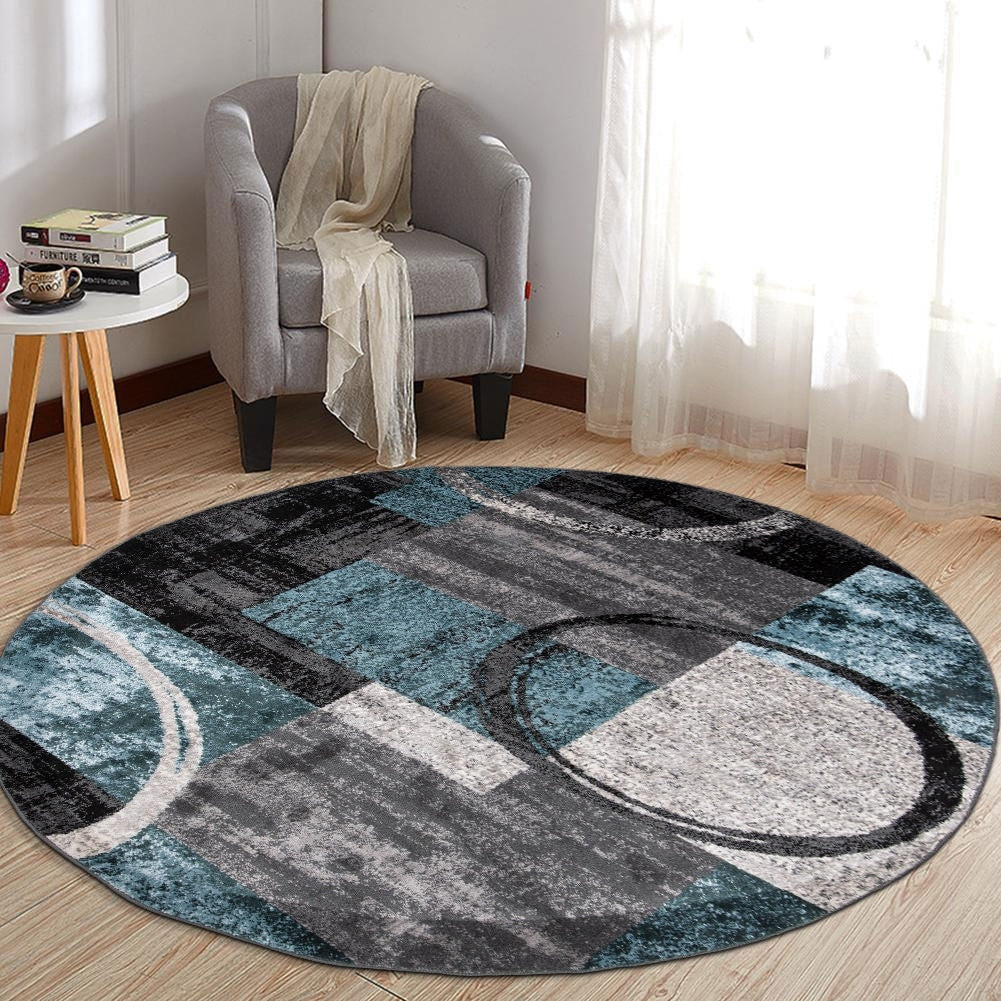 Tapis circulaire abstrait en polypropylène fabriqué à la machine, de la World Rug Gallery