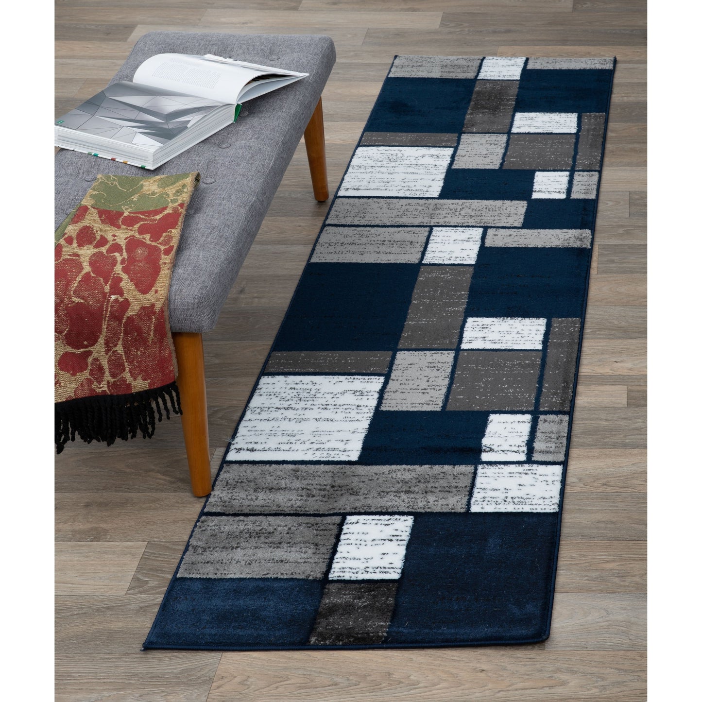 Tapis contemporain moderne à blocs de couleurs en boîte de la World Rug Gallery