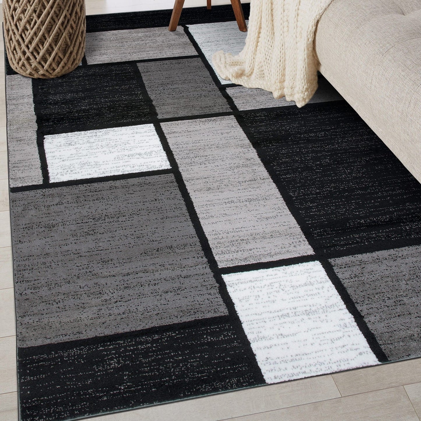Tapis contemporain moderne à blocs de couleurs en boîte de la World Rug Gallery