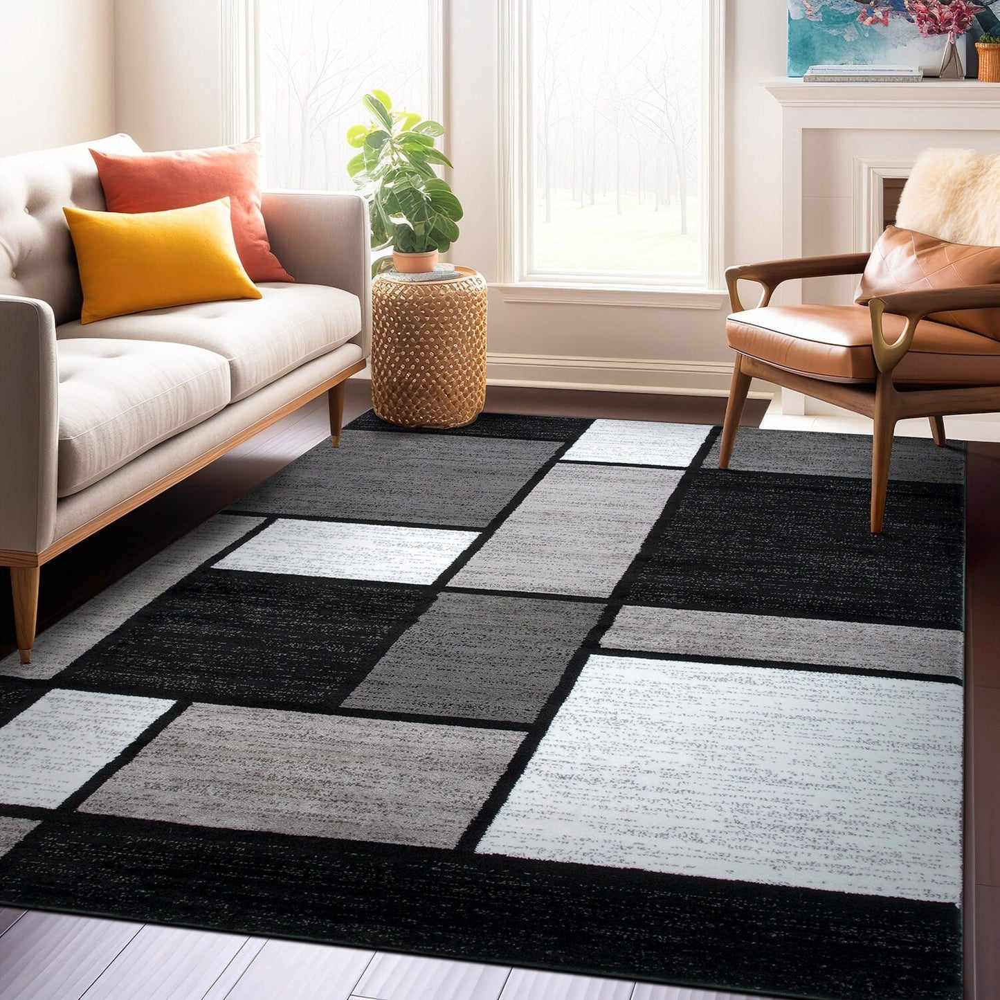 Tapis contemporain moderne à blocs de couleurs en boîte de la World Rug Gallery