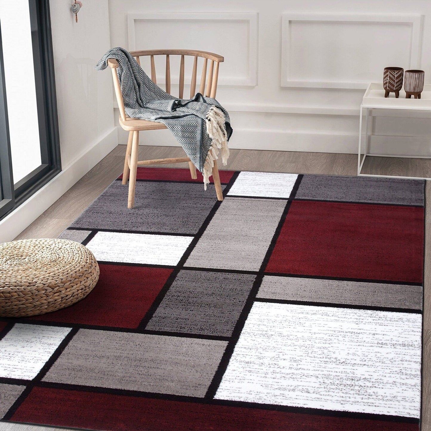 Tapis contemporain moderne à blocs de couleurs en boîte de la World Rug Gallery