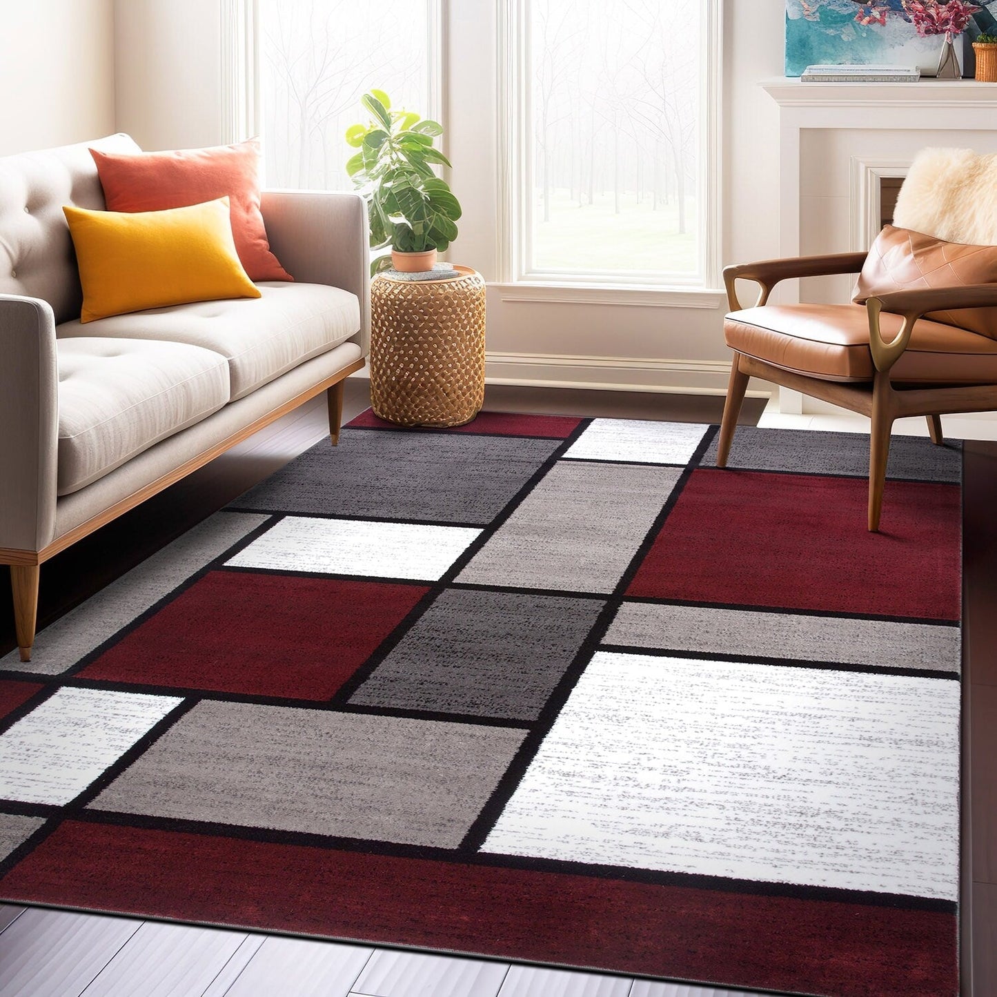 Tapis contemporain moderne à blocs de couleurs en boîte de la World Rug Gallery