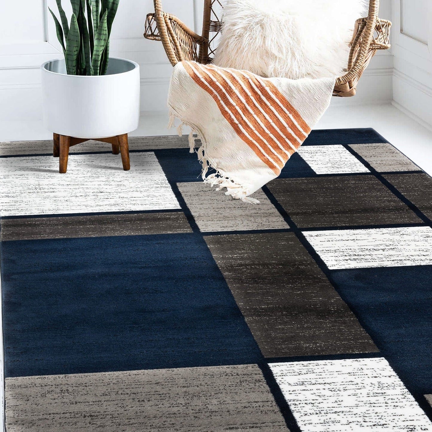 Tapis contemporain moderne à blocs de couleurs en boîte de la World Rug Gallery
