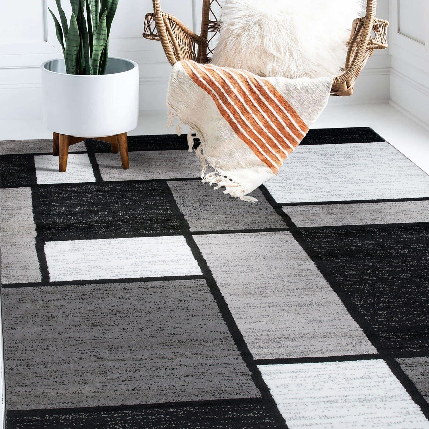 Tapis contemporain moderne à blocs de couleurs en boîte de la World Rug Gallery