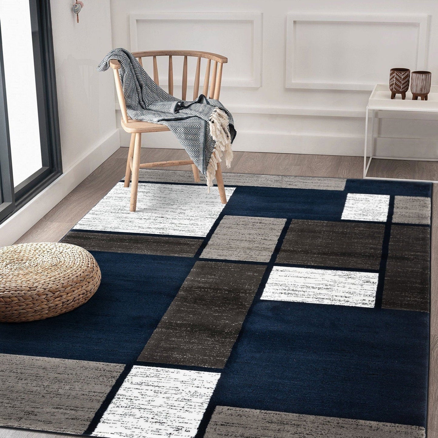 Tapis contemporain moderne à blocs de couleurs en boîte de la World Rug Gallery