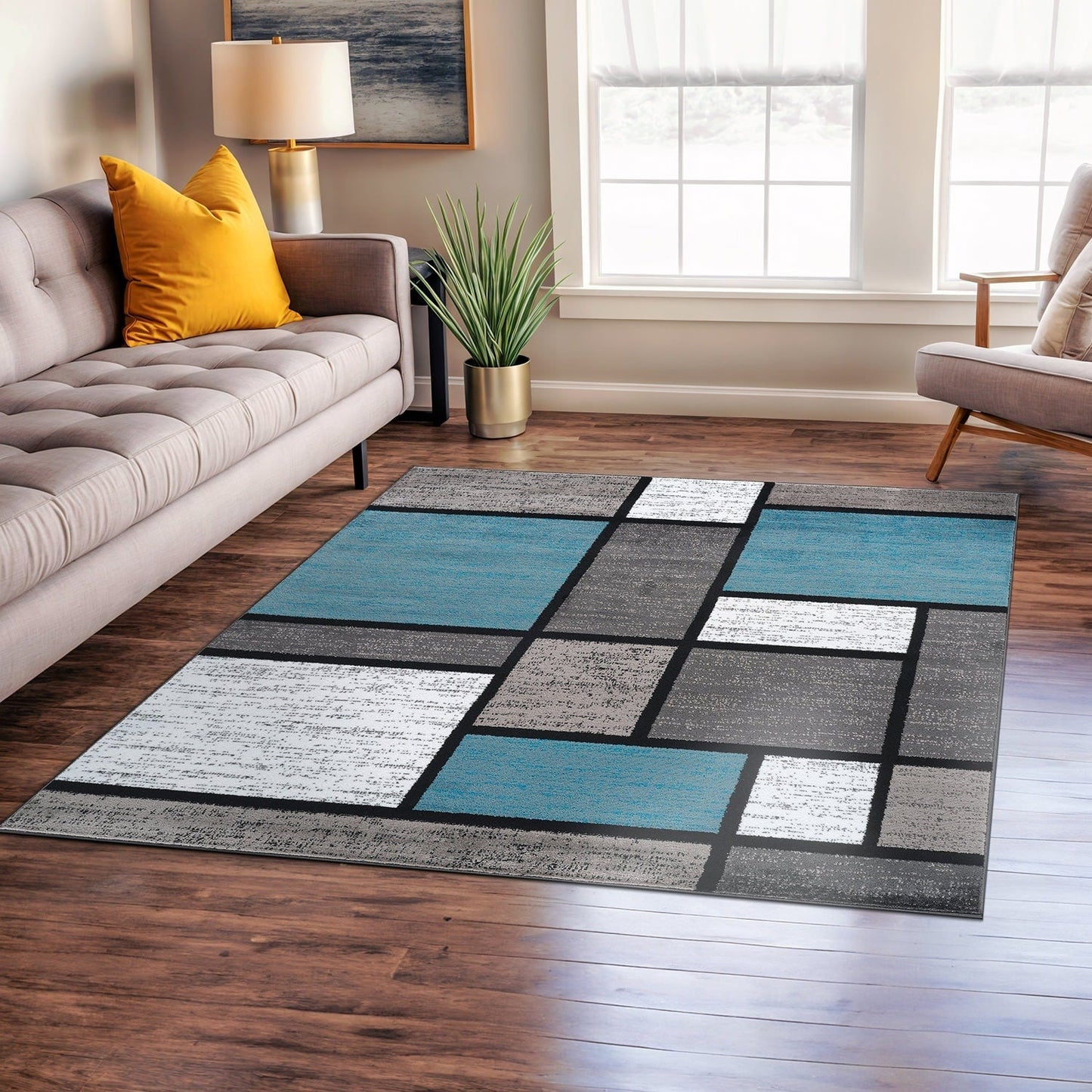 Tapis contemporain moderne à blocs de couleurs en boîte de la World Rug Gallery