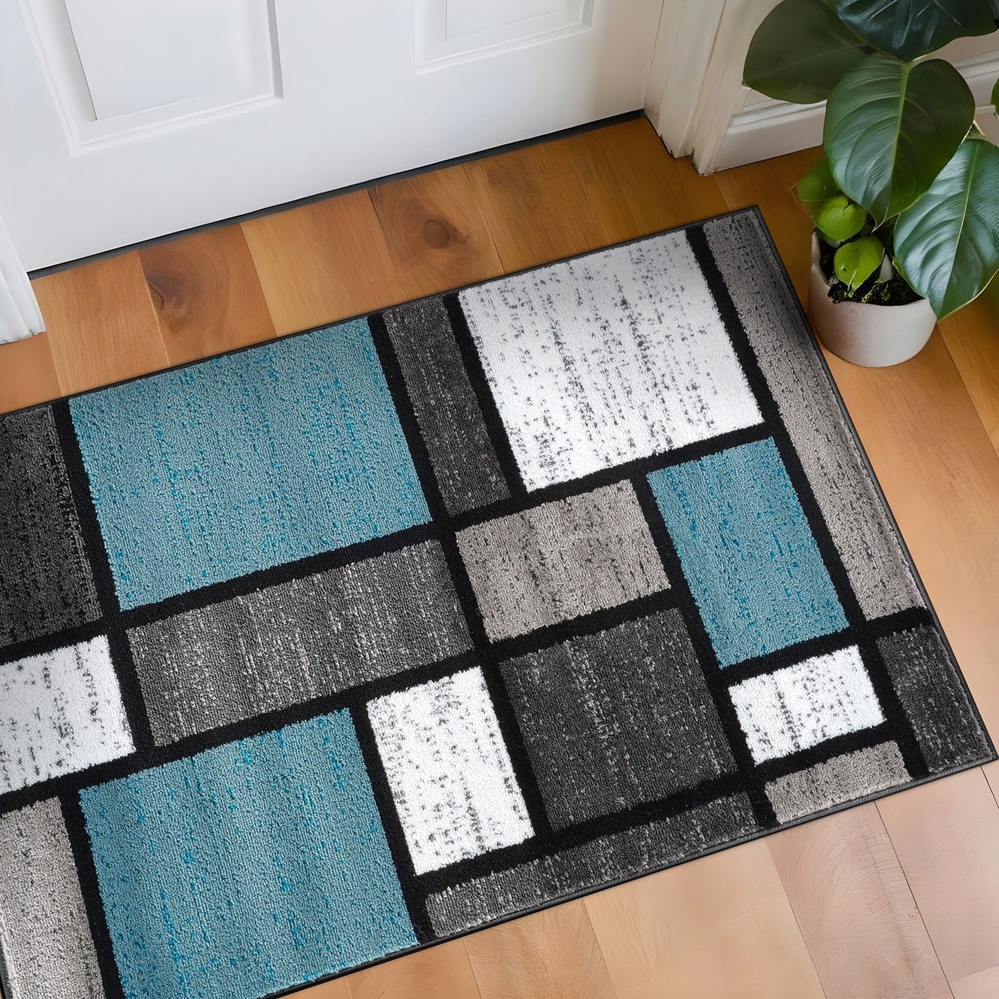 Tapis contemporain moderne à blocs de couleurs en boîte de la World Rug Gallery