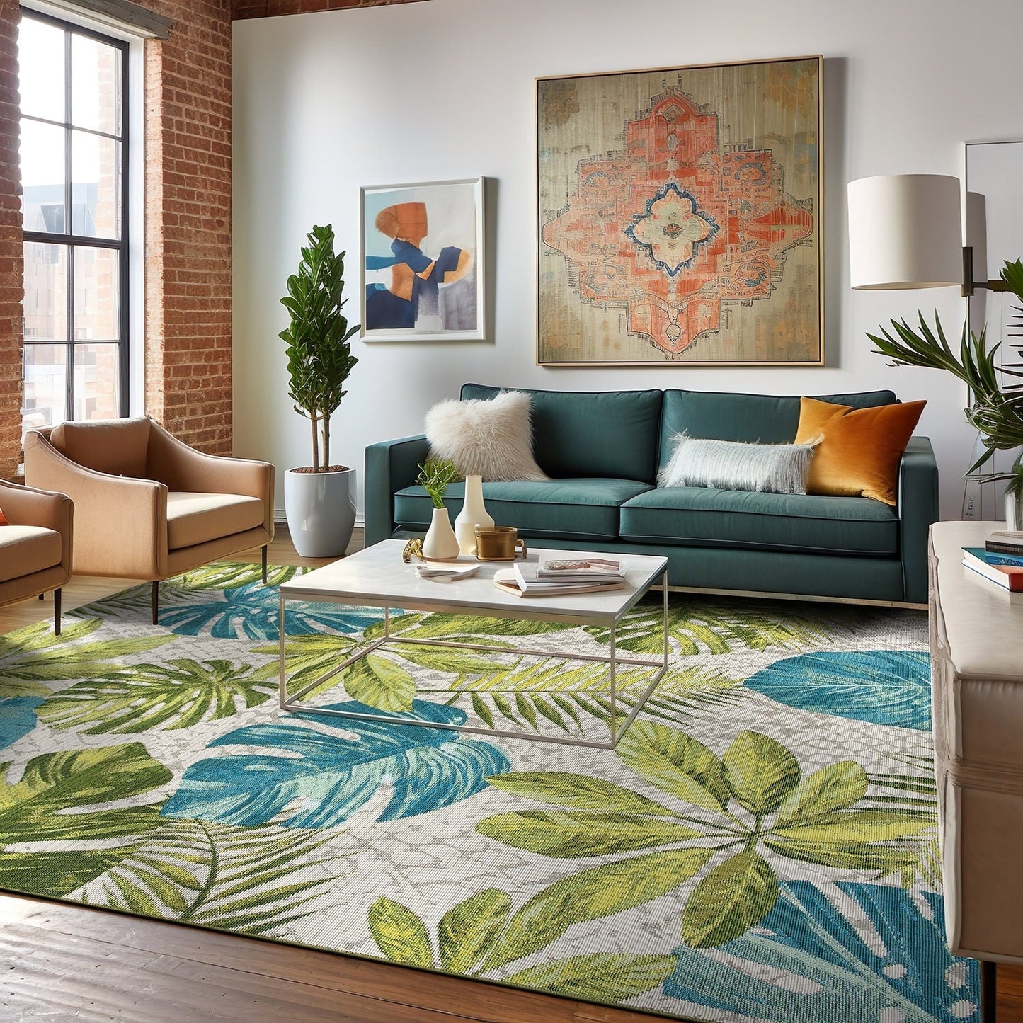 Tapis d'intérieur/extérieur contemporain à motif floral tropical de la World Rug Gallery