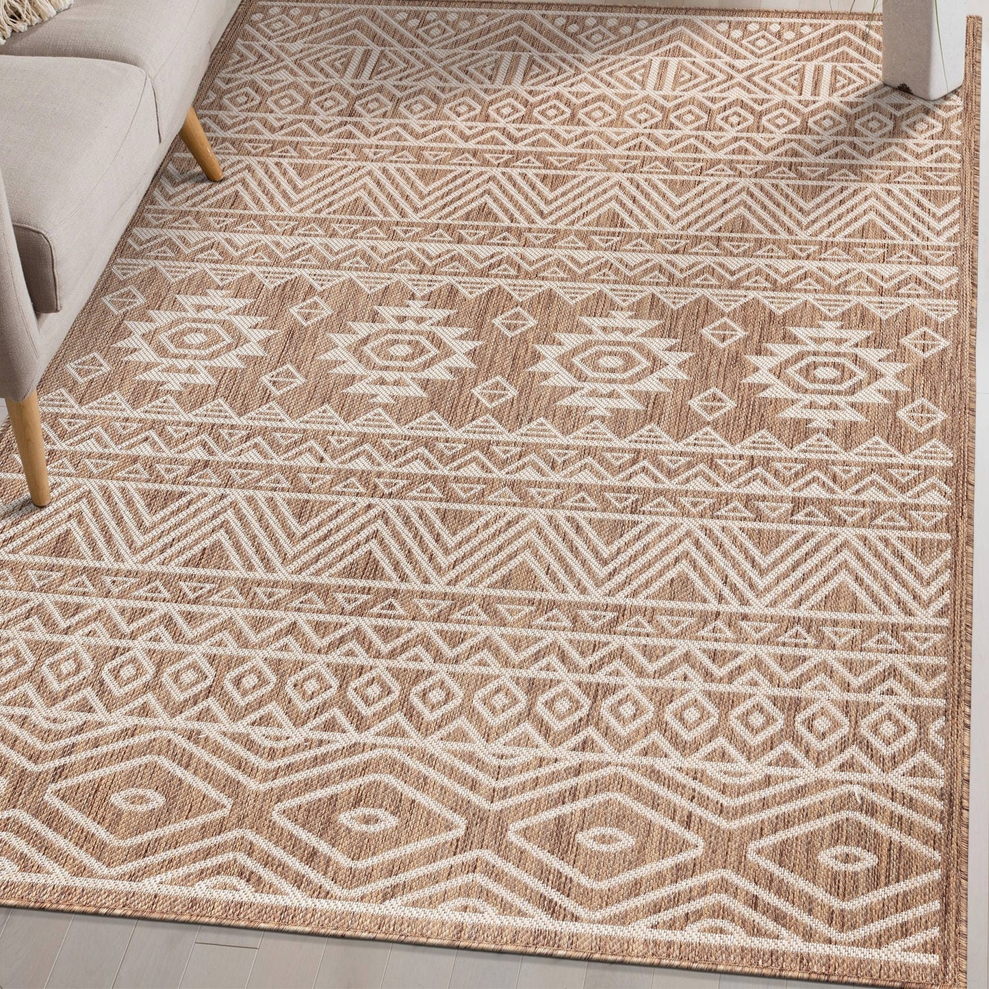 Tapis d'intérieur/extérieur texturé à motif géométrique bohème vieilli World Rug Gallery