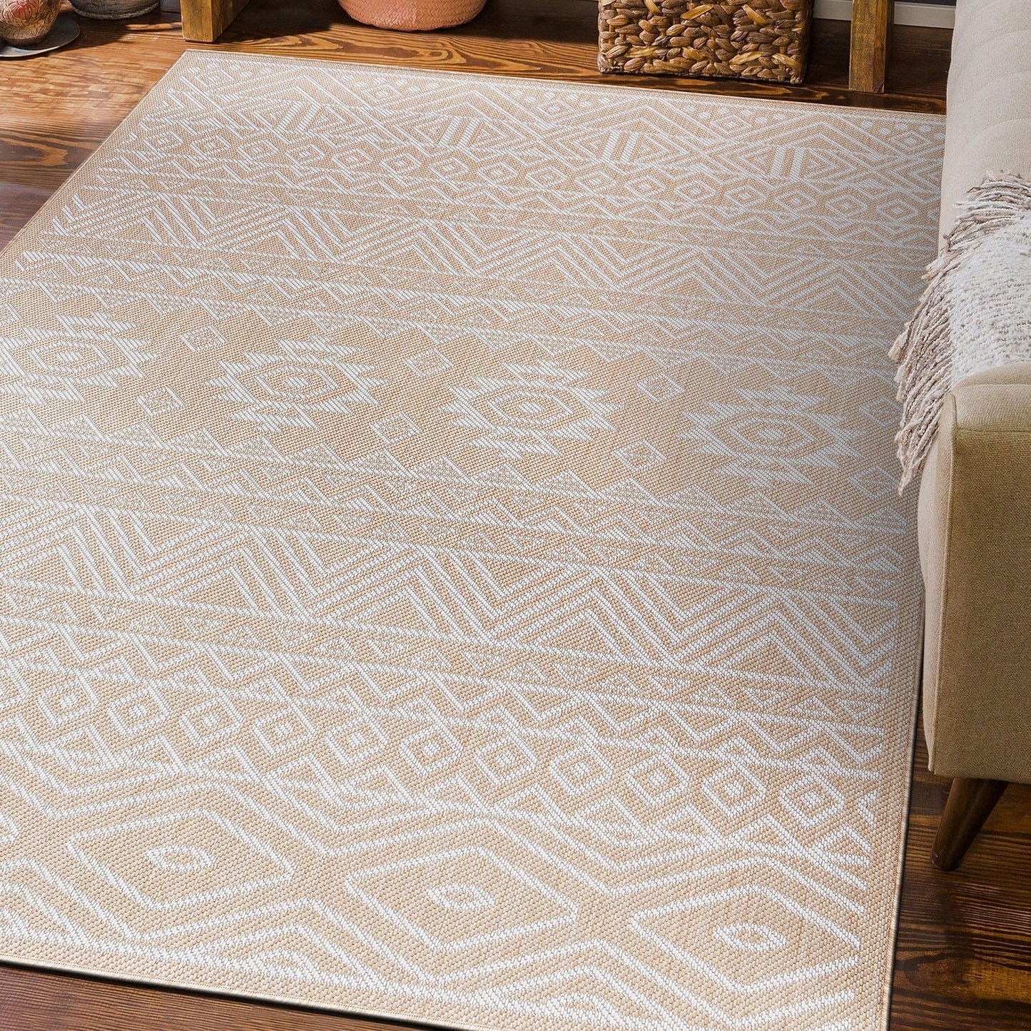 Tapis d'intérieur/extérieur texturé à motif géométrique bohème vieilli World Rug Gallery