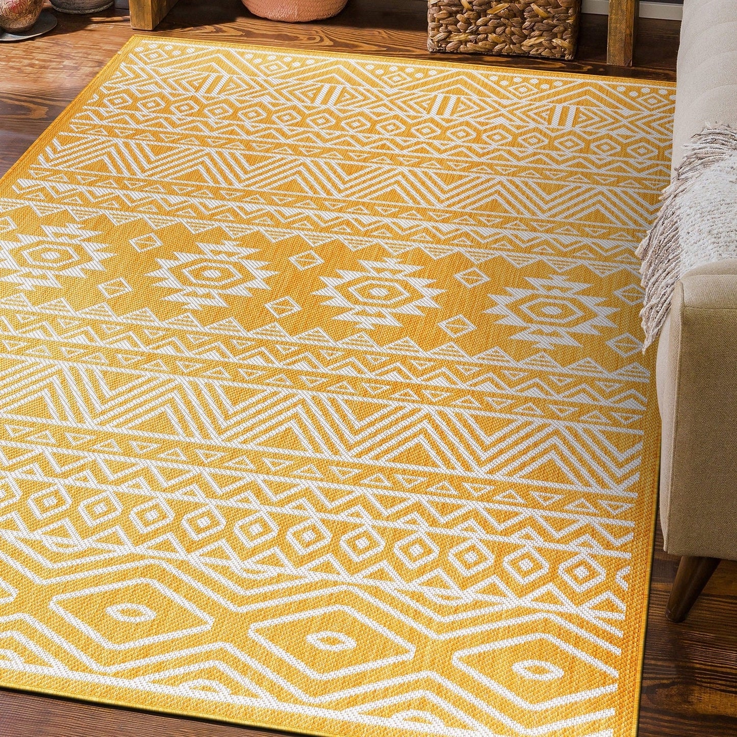 Tapis d'intérieur/extérieur texturé à motif géométrique bohème vieilli World Rug Gallery