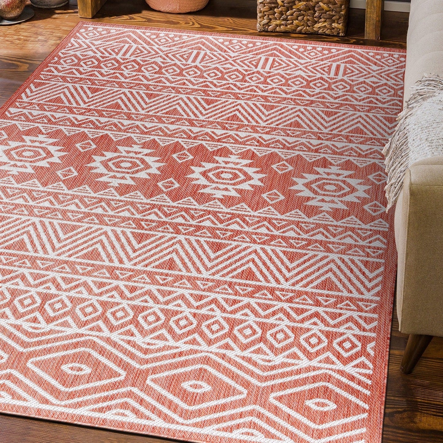 Tapis d'intérieur/extérieur texturé à motif géométrique bohème vieilli World Rug Gallery