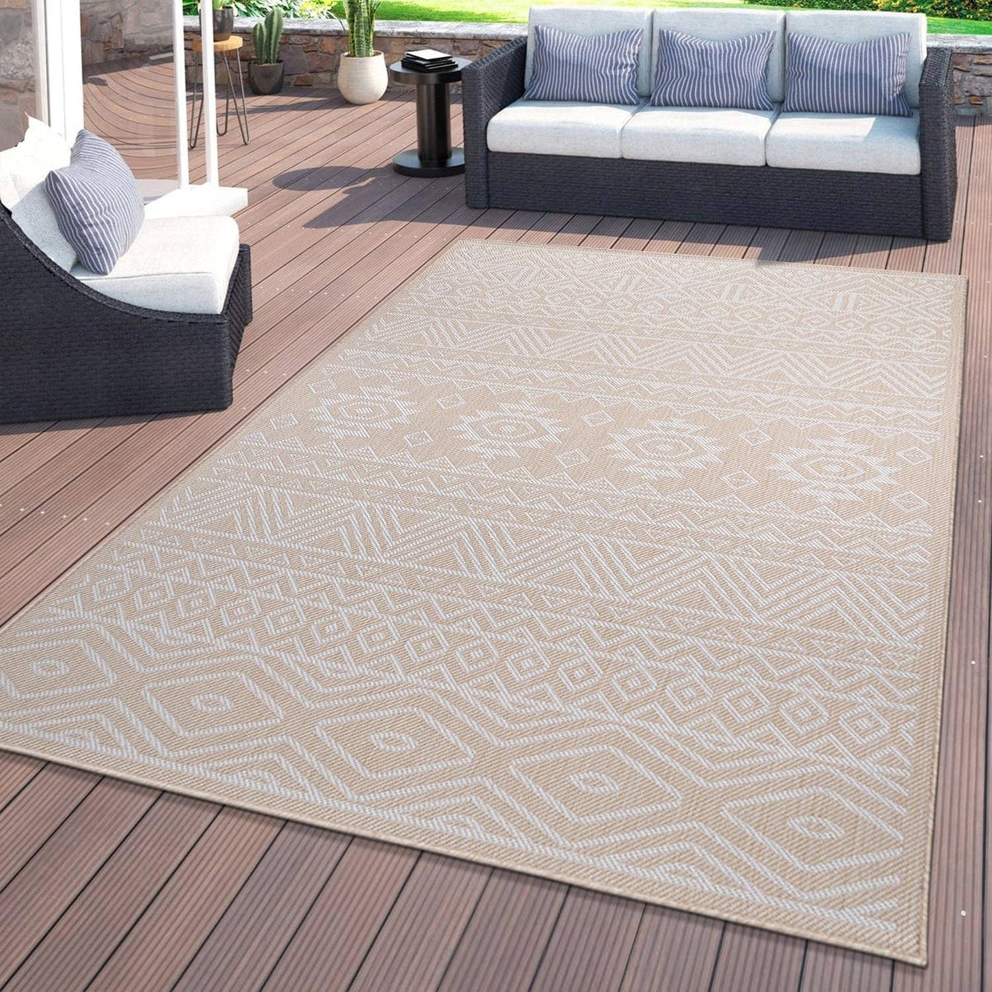 Tapis d'intérieur/extérieur texturé à motif géométrique bohème vieilli World Rug Gallery