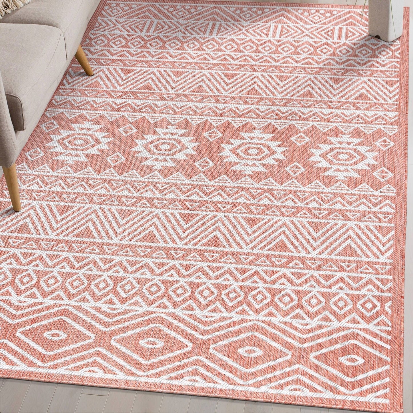 Tapis d'intérieur/extérieur texturé à motif géométrique bohème vieilli World Rug Gallery